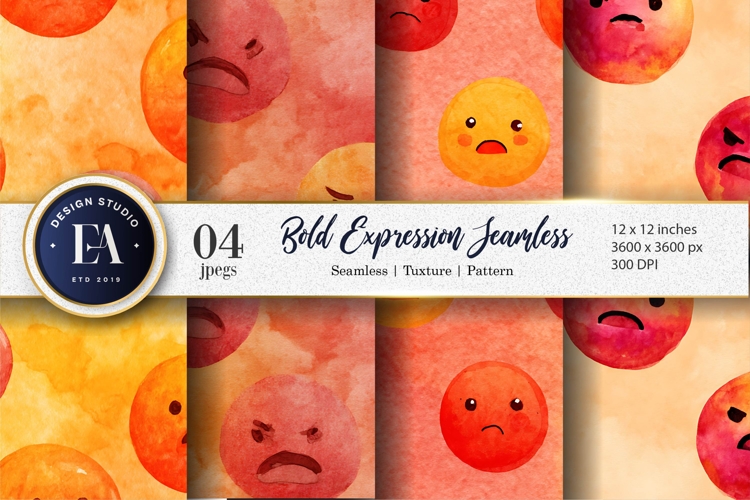 Bold Expression Watercolor Emoji Face Digital Paper