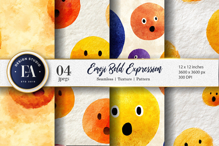 Bold Watercolor Emoji Face Expression Digital Paper