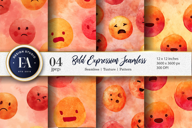 Watercolor Bold Emoji Face Expression Digital Paper