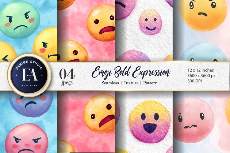 Seamless Watercolor Emoji Bold Expression Digital Paper