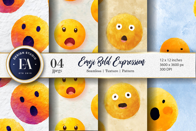 Emoji Face Bold Watercolor Expression Digital Paper