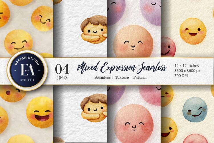 Watercolor Bold Expression Emoji Face Seamless Digital Paper example image 1