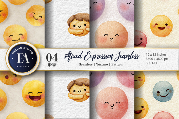 Watercolor Bold Expression Emoji Face Seamless Digital Paper