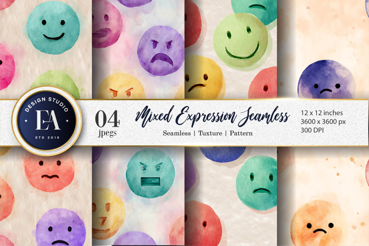 Emoji Face Bold Expression Watercolor Seamless Digital Paper