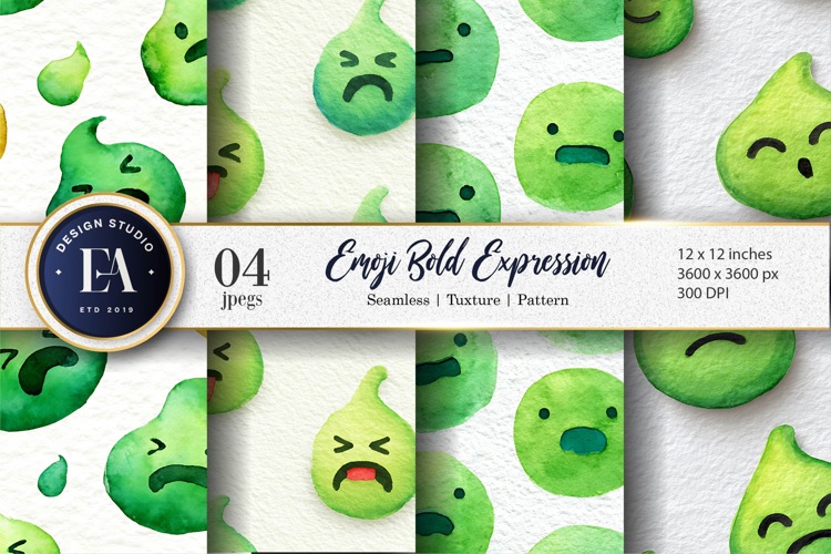 Bold Expression Emoji Face Watercolor Seamless Digital Paper