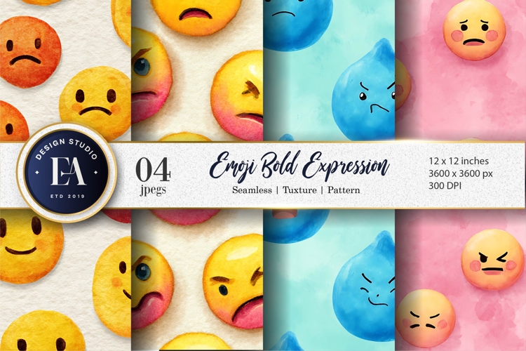 Bold Expression Emoji Face Watercolor Digital Paper