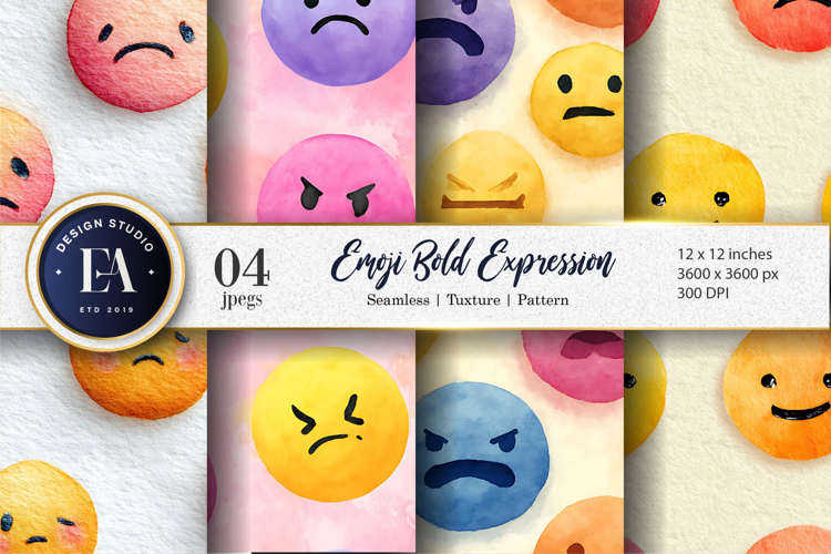 Seamless Watercolor Emoji Bold Expression Digital Paper