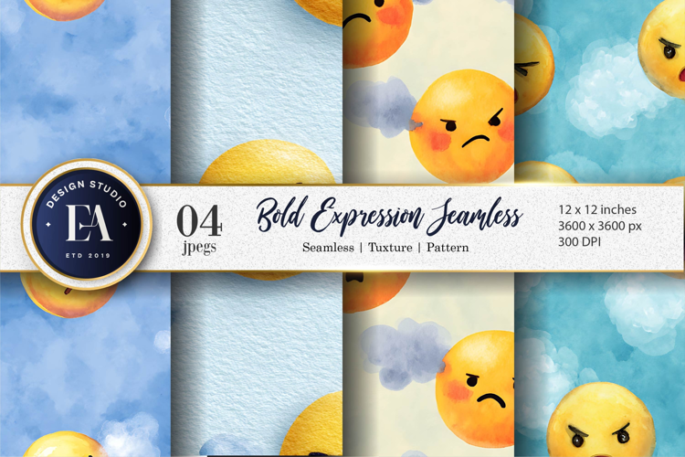 Bold Watercolor Emoji Face Seamless Expression Digital Paper