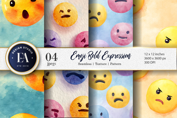 Bold Watercolor Emoji Face Expression Digital Paper