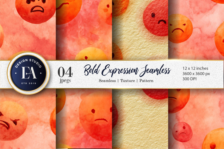 Watercolor Emoji Face Expression Seamless Digital Paper
