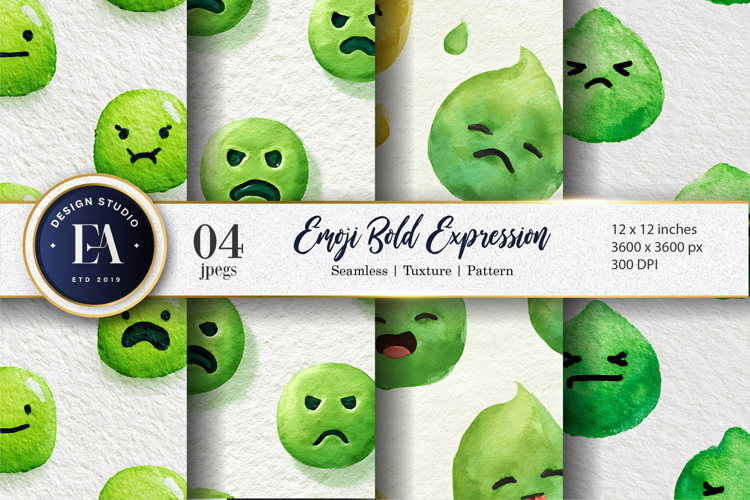 Seamless Emoji Face Bold Watercolor Expression Digital Paper