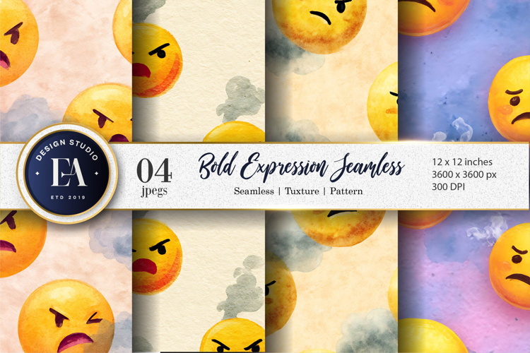 Emoji Face Bold Expression Watercolor Seamless Digital Paper
