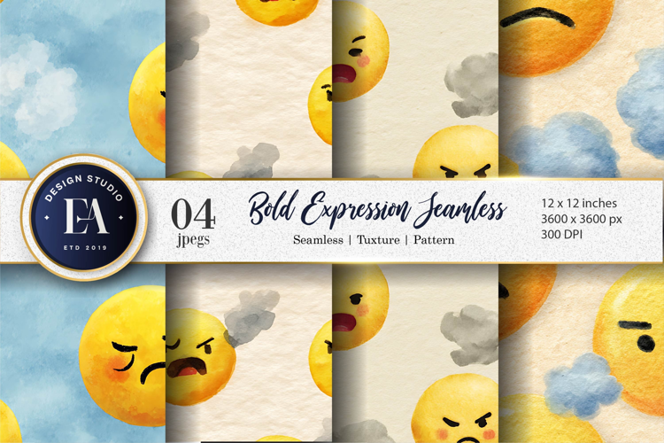 Emoji Face Bold Expression Watercolor Seamless Digital Paper