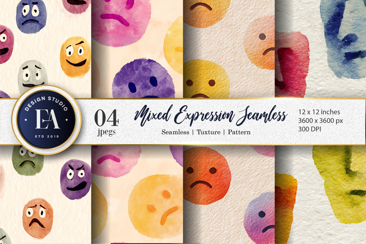 Bold Watercolor Emoji Face Expression Seamless Digital Paper