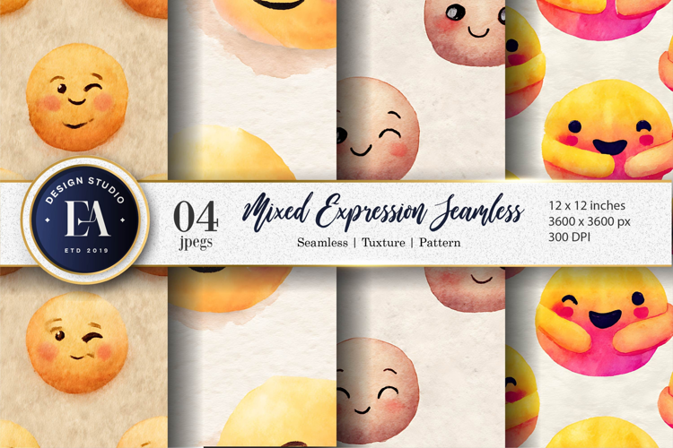 Emoji Face Bold Expression Watercolor Seamless Digital Paper