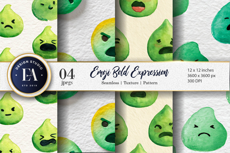 Watercolor Emoji Face Bold Expression Seamless Digital Paper