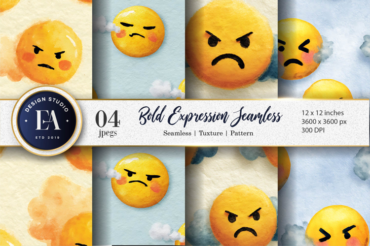 Emoji Face Bold Expression Watercolor Seamless Digital Paper