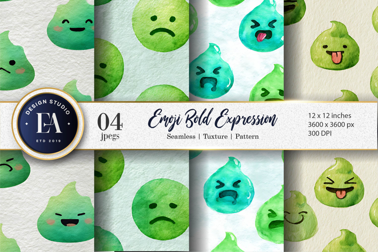 Watercolor Emoji Face Bold Expression Seamless Digital Paper