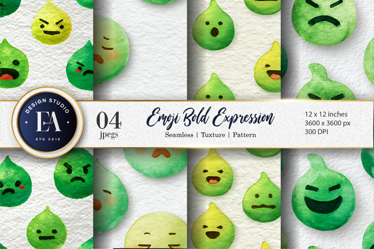Emoji Face Watercolor Bold Expression Seamless Digital Paper