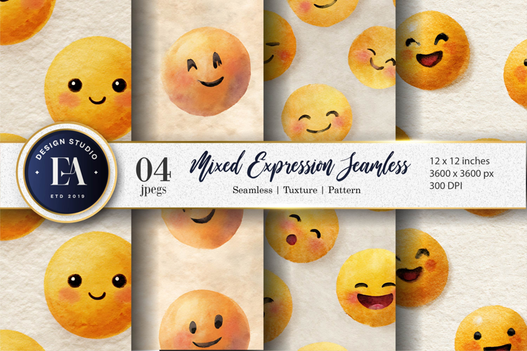 Seamless Emoji Face Bold Expression Watercolor Digital Paper
