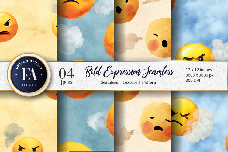 Emoji Face Bold Expression Watercolor Seamless Digital Paper