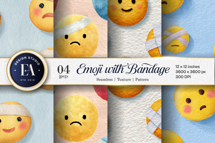 Hand-Painted Bandaged Emoji Face Digital Paper