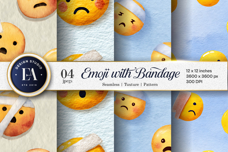 Watercolor Emoji Face Bandage Seamless Digital Paper