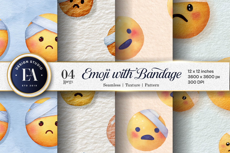 Watercolor Emoji Face Bandage Seamless Digital Paper