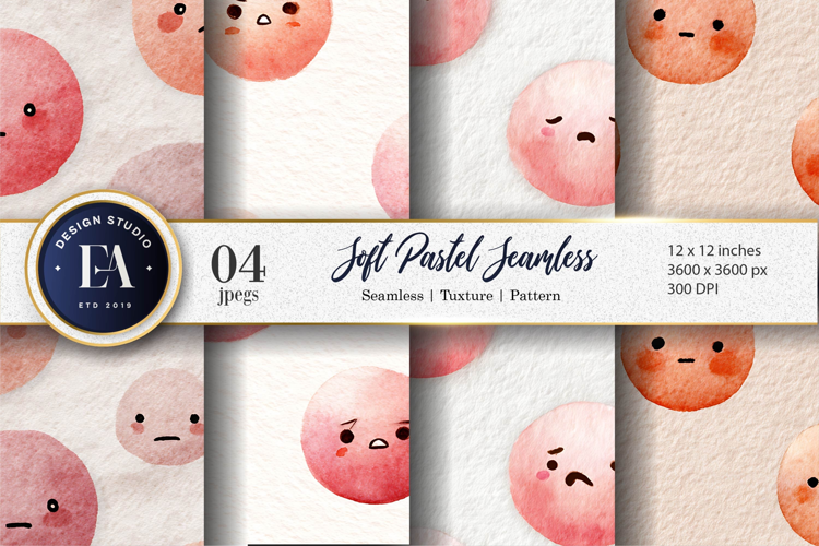 Watercolor Pastel Pleading Face Emoji Seamless Digital Paper