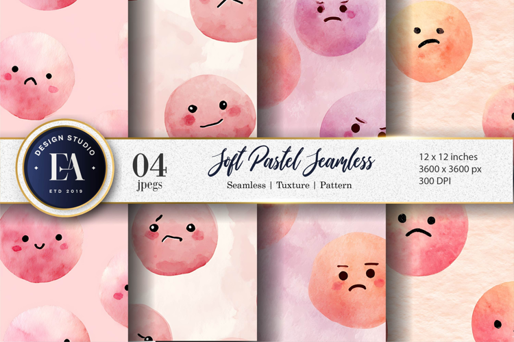 Pleading Face Emoji Watercolor Pastel Seamless Digital Paper