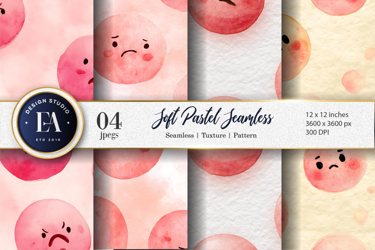 Seamless Watercolor Pleading Face Emoji Pastel Digital Paper