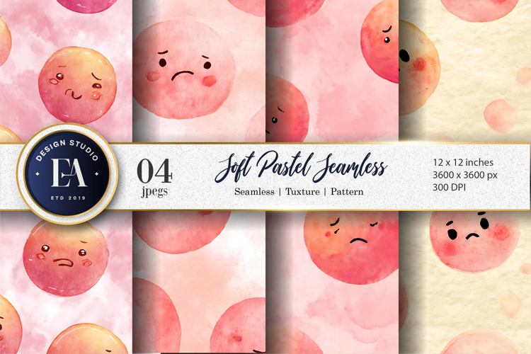 Soft Pastel Pleading Face Emoji Watercolor Digital Paper