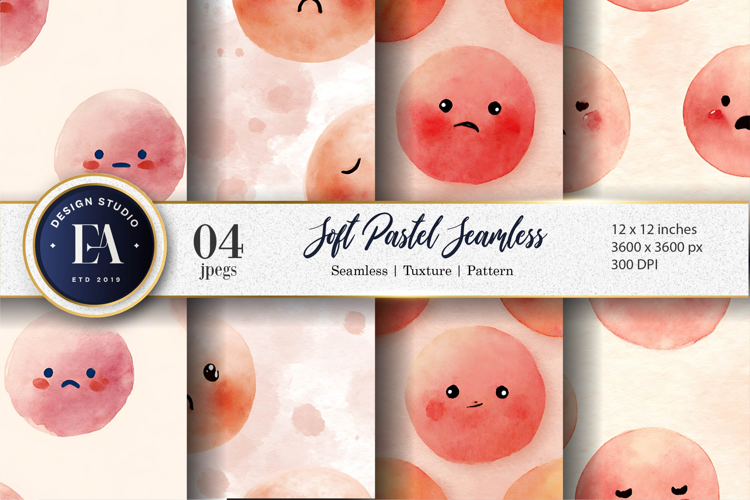 Soft Pastel Pleading Face Emoji Watercolor Digital Paper