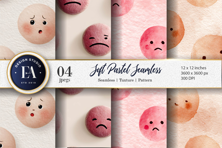 Watercolor Pastel Pleading Face Emoji Seamless Digital Paper
