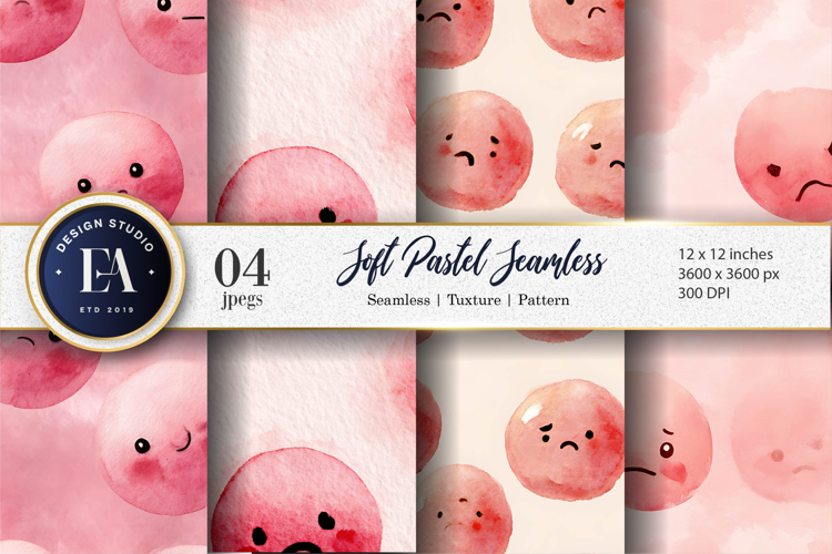Pleading Face Emoji Watercolor Pastel Seamless Digital Paper