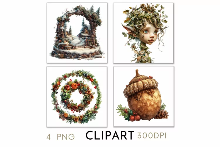 Enchanted Christmas Illustrations Watercolor Clipart PNG