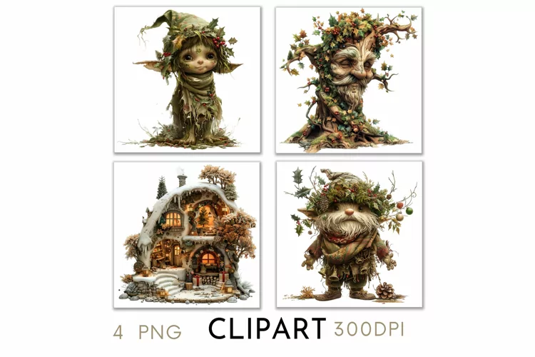 Enchanted Christmas Illustrations Watercolor Clipart PNG