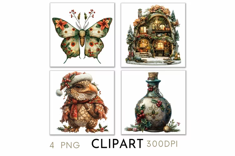 Enchanted Christmas Illustrations Watercolor Clipart PNG