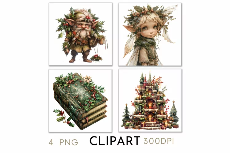 Enchanted Christmas Illustrations Watercolor Clipart PNG