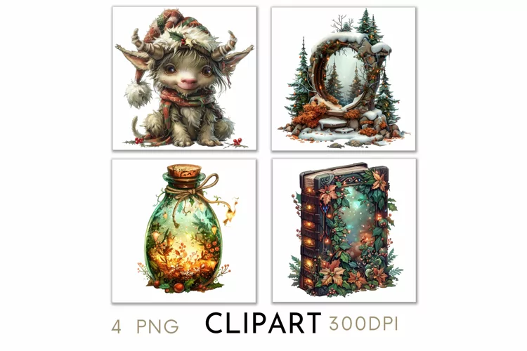 Enchanted Christmas Illustrations Watercolor Clipart PNG