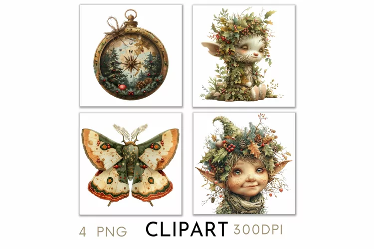Enchanted Christmas Illustrations Watercolor Clipart PNG