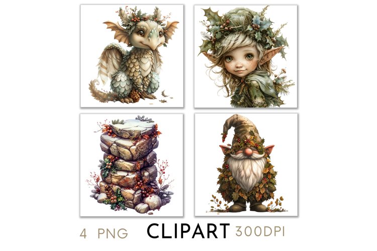 Enchanted Christmas Illustrations Watercolor Clipart PNG