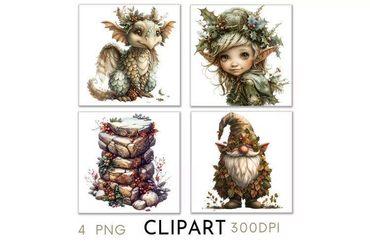 Enchanted Christmas Illustrations Watercolor Clipart PNG