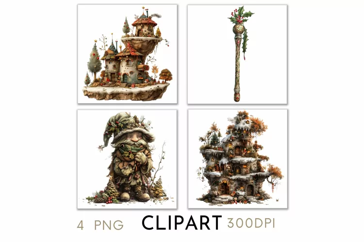 Enchanted Christmas Illustrations Watercolor Clipart PNG