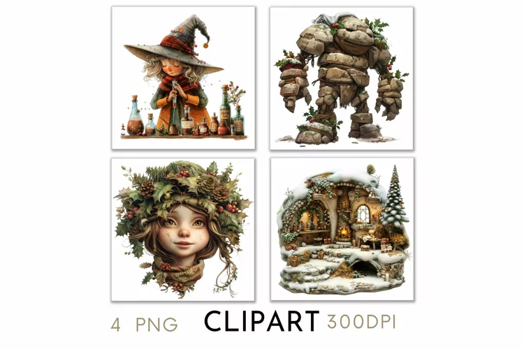 Enchanted Christmas Illustrations Watercolor Clipart PNG