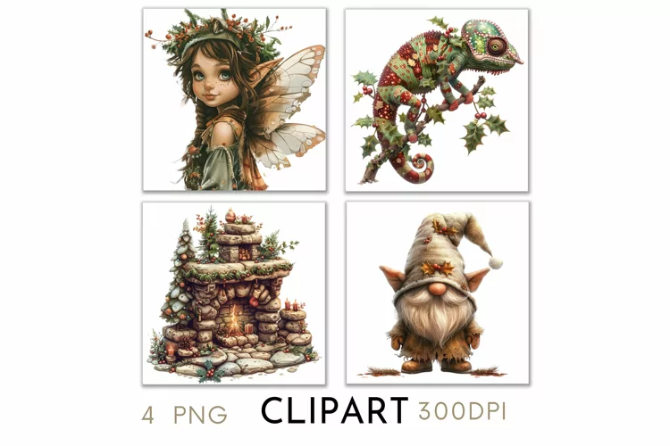 Enchanted Christmas Illustrations Watercolor Clipart PNG