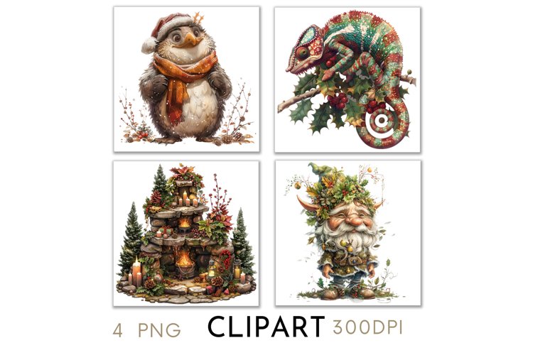 Enchanted Christmas Illustrations Watercolor Clipart PNG