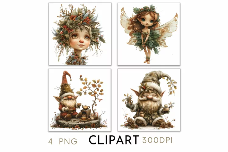 Enchanted Christmas Illustrations Watercolor Clipart PNG