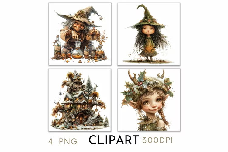 Enchanted Christmas Illustrations Watercolor Clipart PNG