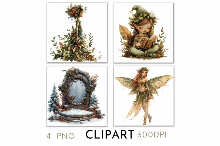 Enchanted Christmas Illustrations Watercolor Clipart PNG